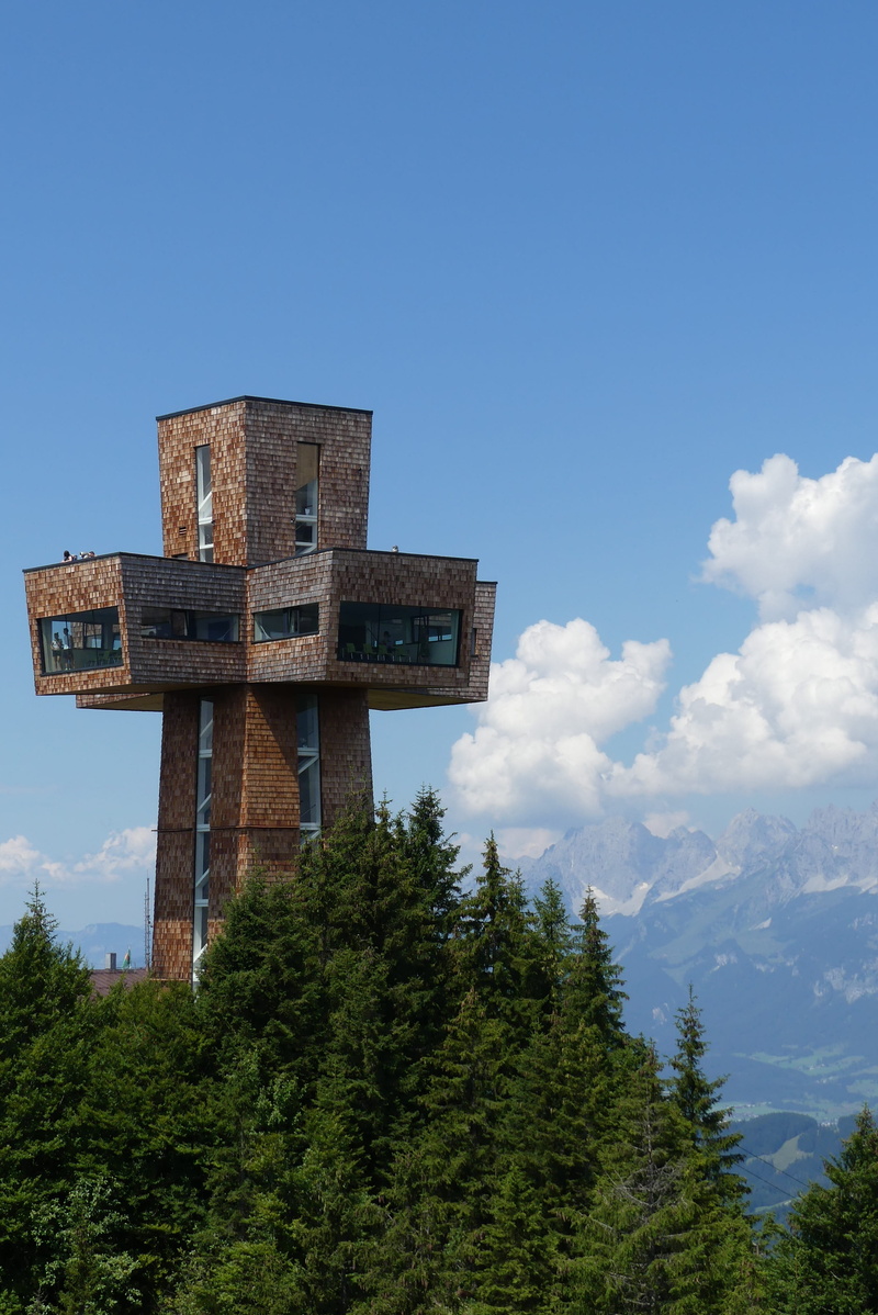 mountain, jacobs cross, st, tyrol, alpine, tree, cloud - sky, architecture, landmark, panoramic views, ulrich, book stone wall, growth, spirituality, religion