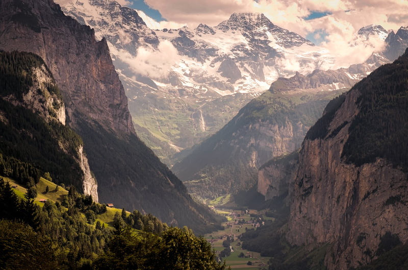 mountain, valley, nature, white, white clouds, scenics, clouds, perspective, outdoors, mountain Peak, sense, landscape photography, 1080P, photography