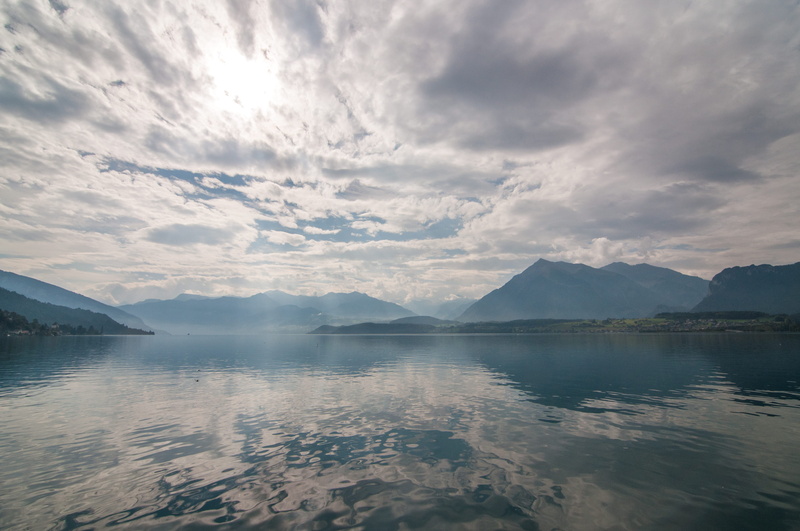 mountain range, nature, 4K, non-urban scene, lake, waterfront, lake thun, cloud - sky, wide angle, idyllic, reflection, cloud, tranquil scene, thunersee