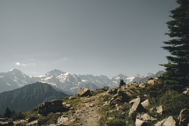 path, hiking, environment, snowcapped mountain, mountain range, switzerland, land, view, mountain peak, wanderlust, clear sky, trekking, idyllic