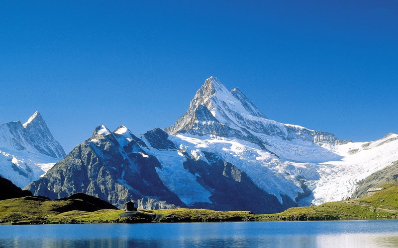 snow, mountain range, 1080P, cold temperature, scenics - nature, lake, water, alps, day, tranquility, oberland, sky, hd, mountain peak, clear sky