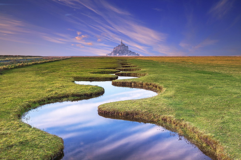 photo manipulation, castle, landscape, travel destinations, plant, grass, field, land, tranquility, 720P, outdoors, stream, no people, water, tranquil scene
