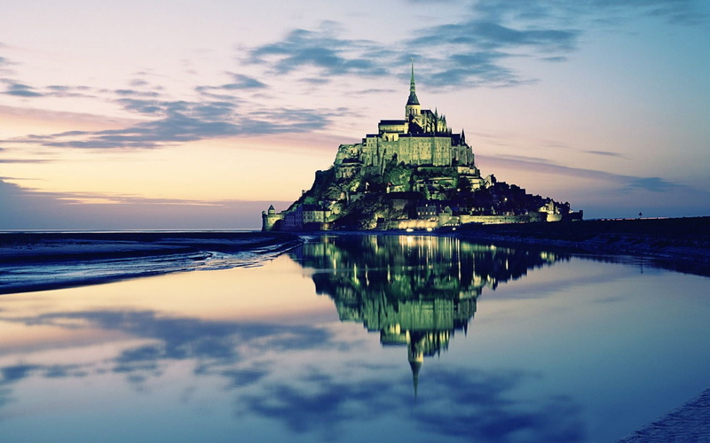 spirituality, photography, religion, nature, building, Mont Saint-Michel, waterfront, belief, monastery, landscape, spire, travel, reflection, no people