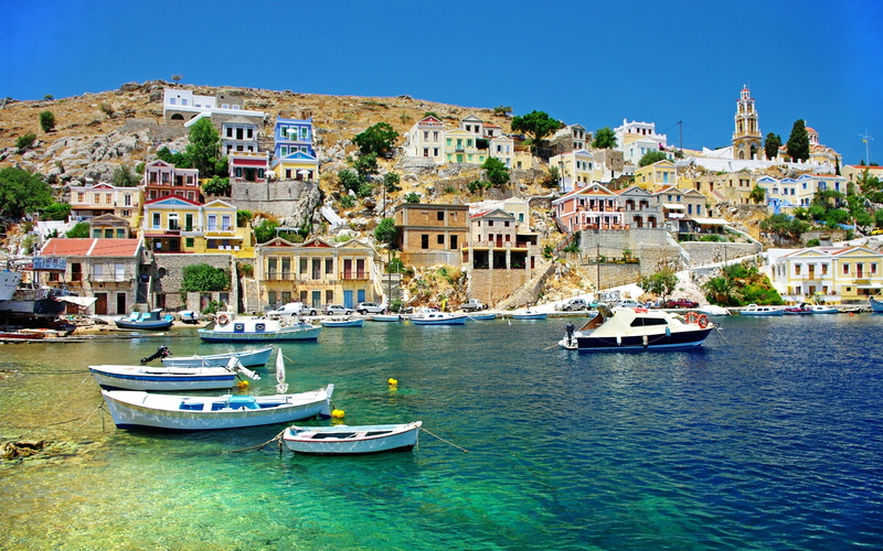 Coast, Sea, Boats, Houses, 2K, Greece