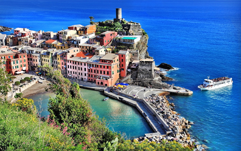 Italy, 2K, Rocks, Sea, Shore, Houses, Vernazza, Boats, City