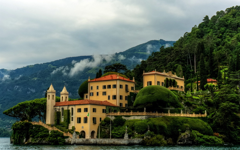 Balbianello, House, Villa, Italy, 2K, Trees, Coast, Mountains