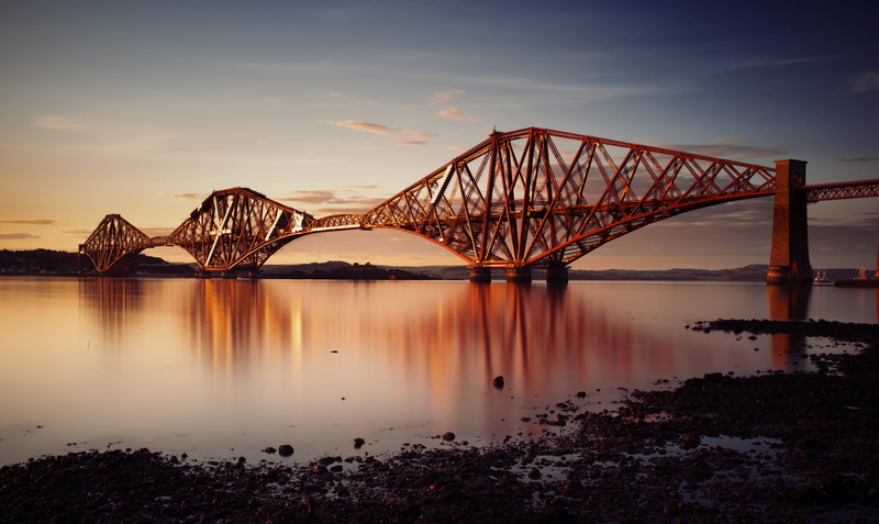 Scotland, daytime, water, Forth Rail Bridge, Filter, architecture, river, metal, B+W, Fujifilm  X100, photo, night, sunset, Edinburgh, bridge - Man Made Structure