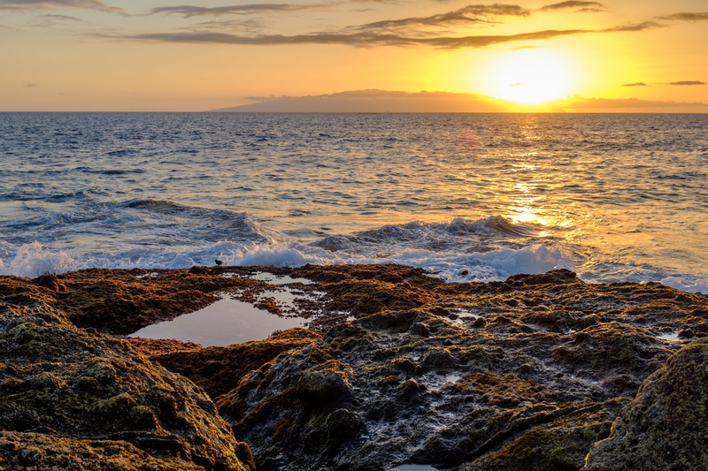 Sunset, golden hour, hour, photo, coastline, rocks, beach, dusk, water, golden, sunrise - Dawn, Sea, wave, FUJIFILM  x100s, 35mm, scenics, gomera, body of water