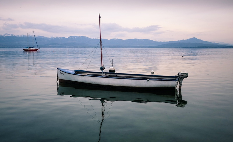 waterfront, Europe, tranquility, Blue, Sunset, nature, 1080P, Switzerland, no people, leman, moored, Mountains, beauty in nature, tranquil scene, sea