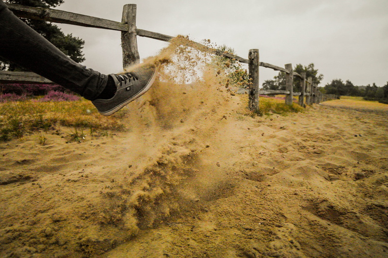 sand, metal, nature, sky, water, railing, churt, foot, 5K, day, tree, person, one person, architecture, outdoor play equipment, lavender, fence, dirt