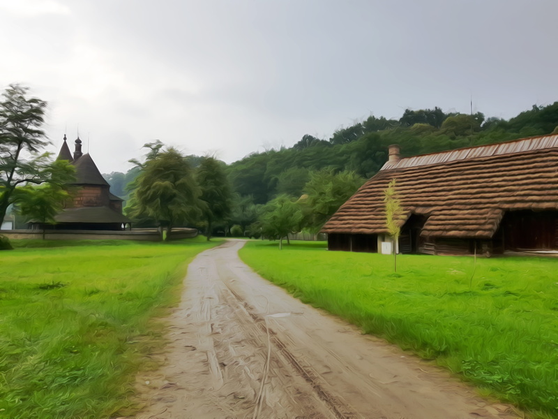 green color, building, field, built structure, digital art, house, 4K, village, green, outdoors, Bieszczady, Poland, rural scene, grass, plant, tree, nature