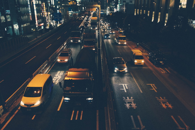 sky, 4K, traffic jam, motion, road marking, dark, diminishing perspective, calle, commuter, city life, coch, asian, intersection, street, car, vehicles