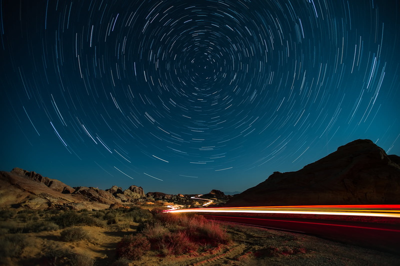 background, Nevada, concrete, 720P, Desert, night, nighttime, night  photography, Valley Of Fire, Motion, road, galaxy, mountain, star trails, concrete road