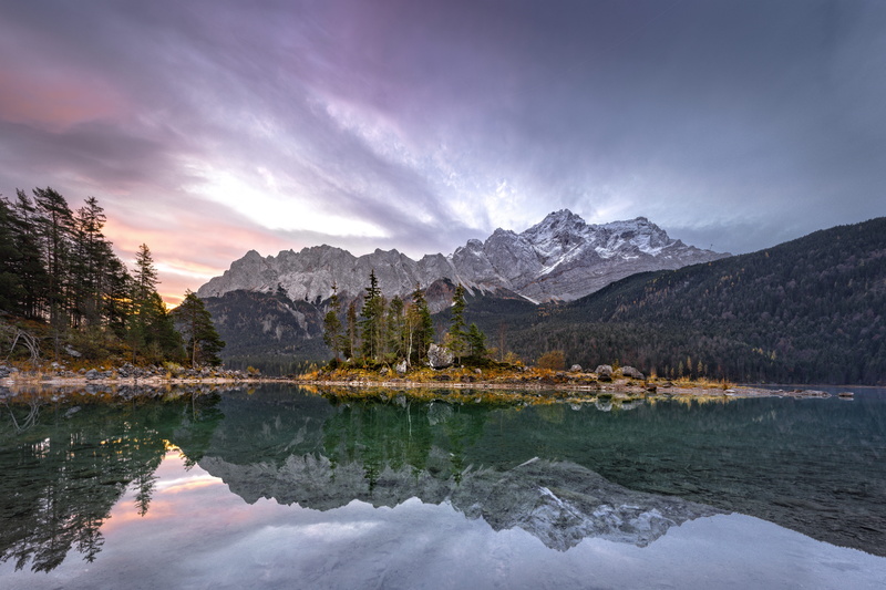 environment, zugspitze, mountain, germany, mountain range, bavaria, snowcapped mountain, beauty in nature, trees, waterfront, sky, peak, abies, reflection lake