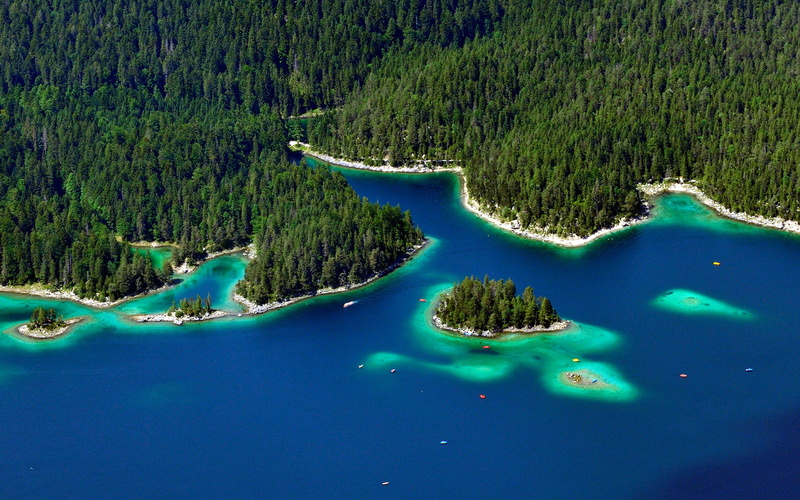 trees, island, Bayern, Germany, Garmisch-Partenkirchen, lake Eibsee, forest, 1080P