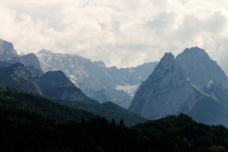 garmisch partenkirchen, plant, upper bavaria, mountain range, rock, clouds, height, range, mountain landscape, environment, outlook, sky, view, coniferous tree
