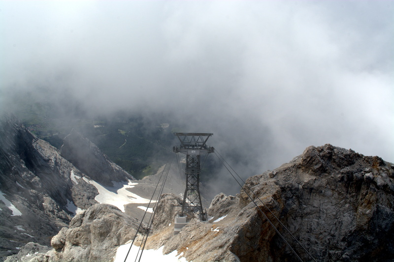 rest, mountain, fog, day, rope, Garmisch, silent, tranquility, mast, communication, Zugspitze, scenics - nature, Outdoor, far right, mountain peak, view