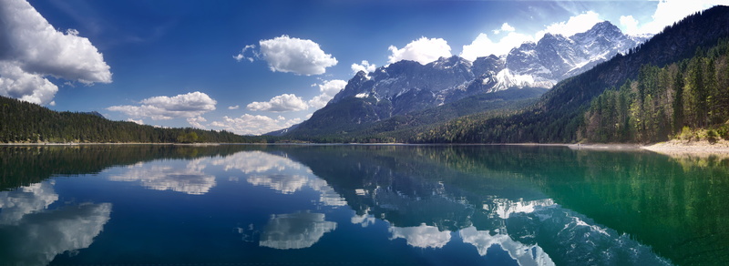 snowcapped mountain, clouds, tranquility, lake, mountains, scenics - nature, eibsee, reflection lake, idyllic, mirroring, mountain, reflection, cloud - sky