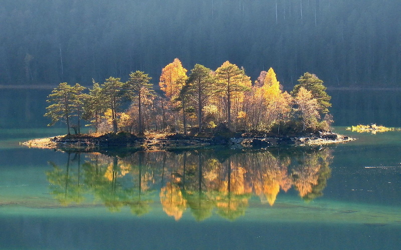 nature, water, 1080P, lake, 3d and abstract, tree, eibsee, island