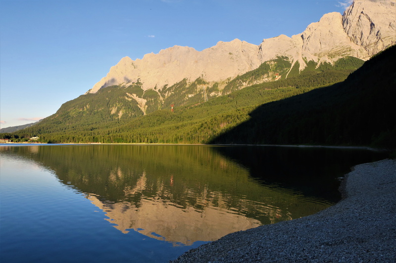 grainau, abendstimmung, 5K, mountain lake, tree, rock, reflection, no people, lake, idyllic, pine tree, travel destinations, water reflection, eibsee