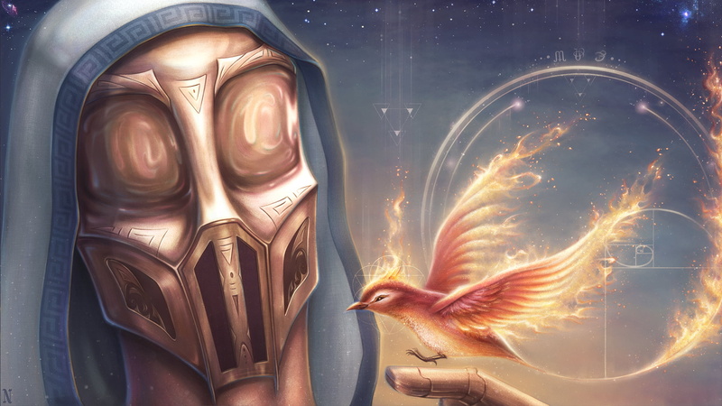 alchemy, fan art, Sickick Music, fire, phoenix, fantasy art, 1080P, magic, mask, character design, mythology