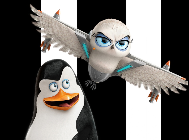 Movie, disguise, characters, close-up, art and craft, Madagascar, no people, owl, toy, Cartoons, vertebrate, male likeness, penguin, Snowy Owl, studio shot