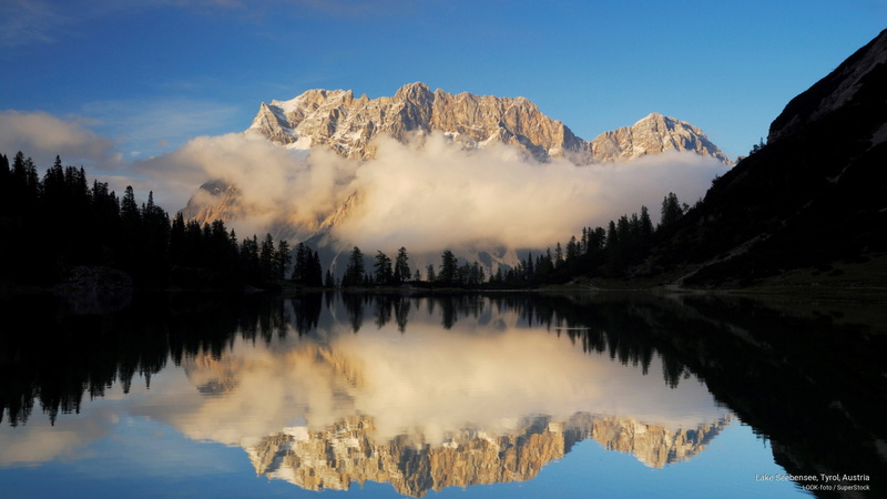Mountains, lake, austria, seebensee, 2K, tyrol