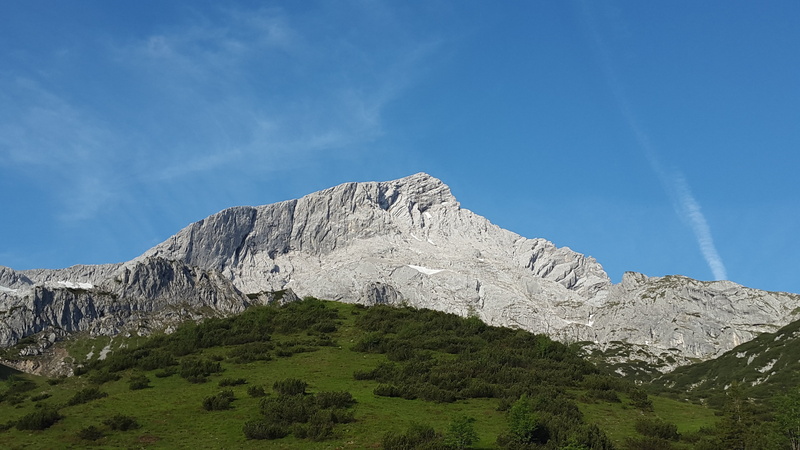 rock - object, nature, alpine, landscape, formation, scenics, cloud - sky, outdoors, beauty in nature, alpspitze, allgäu, summer, environment, pine tree