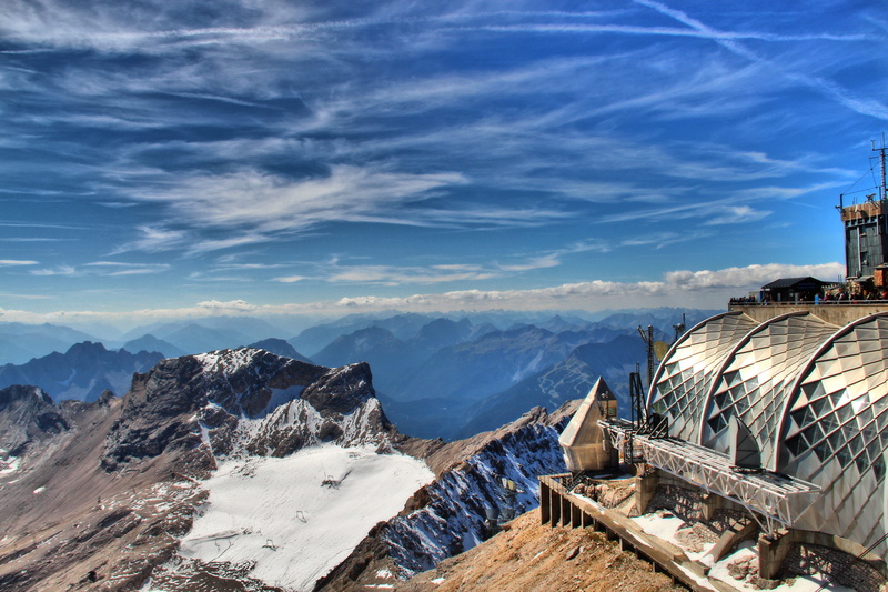 built structure, alpine, formation, mountain, view, no people, tranquil scene, sky, clouds, bavaria, non-urban scene, summit, nature, zugspitze massif