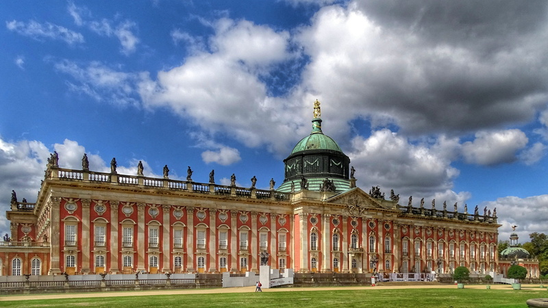 day, built structure, park sanssouci, new palais, grass, government, imposing, castle sanssouci, 4K, historically, travel destinations, travel, outdoors