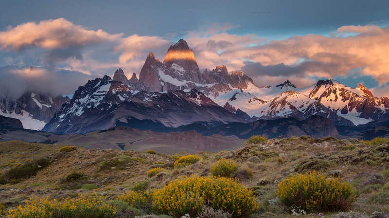 Mountains, Roy, Dusk, view, photo, daytime, mountain, Clouds, Argentina, 1080P, mount, Chile, Fitz