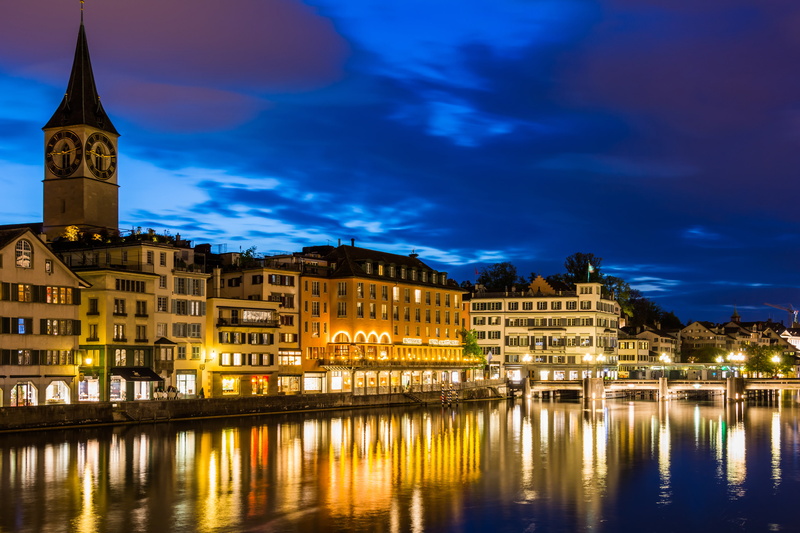 4K, night, the sky, home, river, photo, Switzerland, Zurich, the city