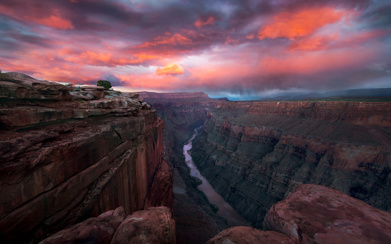 view, national, full, usa, lipan, sunset, point, grand, red, sky, colorado, wide, arizona, hd, canyon, 1080P, park