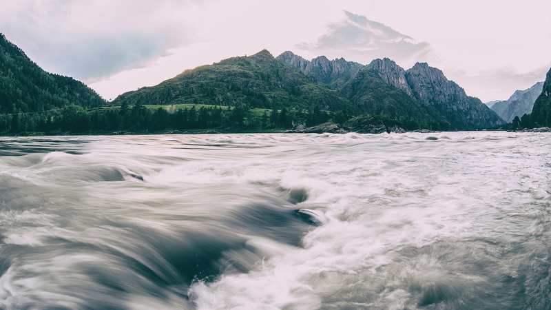 green, environment, nature, outdoors, wave, aquatic sport, river, mountains, summer, Katun, tranquil scene, mountain, cloud - sky, landscape, surfing, 1080P
