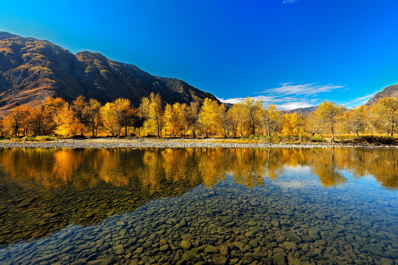 altai, 1080P, reflection, autumn, river, mountains