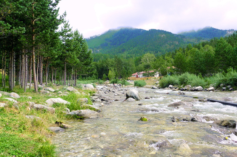 green color, solid, tranquility, outdoors, travel, sky, plant, day, growth, tree, rock, mountain river, siberia, tranquil scene, environment, non-urban scene