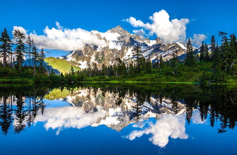 waterfront, beauty in nature, no people, Trees, Reflection, tranquility, Clouds, Mount, Mirror, tree, sky, Green, plant, Lake, scenics - nature, mountain range