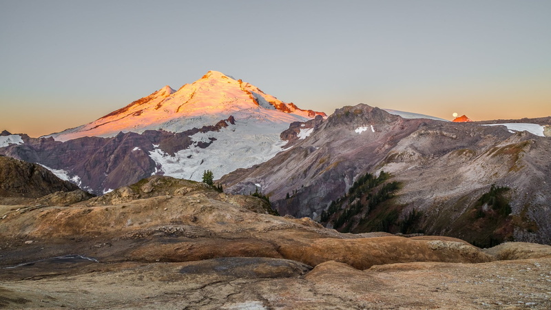colorful, rock - object, moon, range, travel, mountains, rock, scenics - nature, mountain, tranquility, washington, nature, snow, peak, moonset, usa, solid