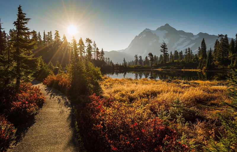 mountain Shuksan, Washington, mountains, Picture Lake, The cascade mountains, sunset, lake, 1080P, Mount Shuksan, Cascade Range