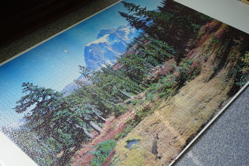 high angle view, water, growth, road, finish, solved, sky, mount shuksan, share, missing particles, puzzle, day, tree, reflection, huge, outdoors, tranquility