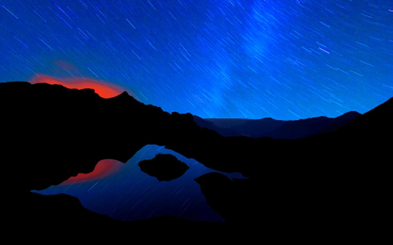 1080P, night, body, lake, water, stars, meteor, painting, mountains, nature and landscapes, shower, mountain