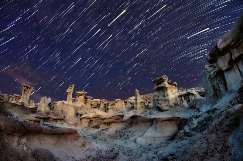 New Mexico, 8mm, nighttime, Midnight, Valley of Dreams, fisheye lens, Rokinon, formation, meteor shower, Garden of Dreams, in the Garden, rock formation