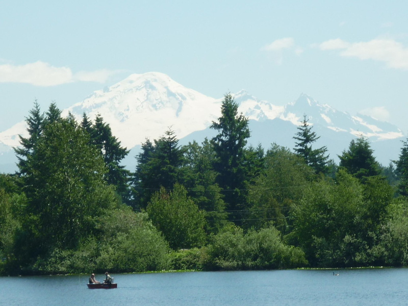 mount, mount baker, 3d and abstract, baker, lake, mountains, 1080P, trees