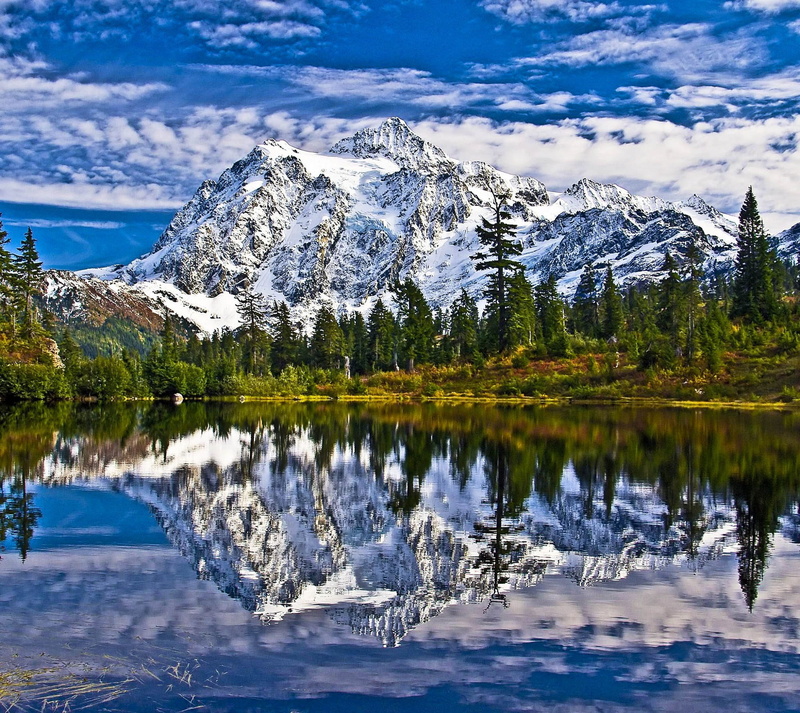 water, nature, forest, mount shukshan, scenic, cascades, cloud - sky, cold temperature, picturesque, tranquility, trees, calm, reflection, baker lake, plant