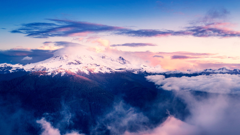 clouds, mountain, 4K, 4K, snow, Seattle, covered, Mount Baker, USA
