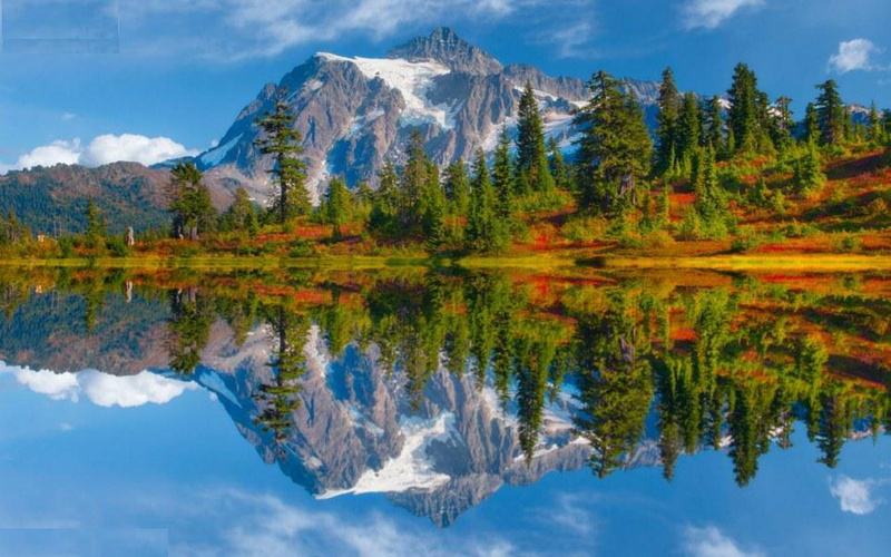 park, autumn, snow, hd, mirror, usa, mountain, washington, cascades, national, north, lake, lidscape, 2K, desktop