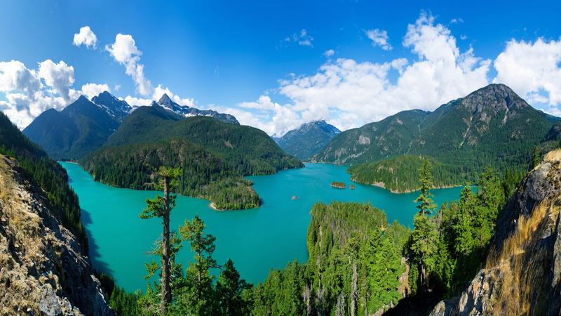 blue, hd, national, water, park, usa, washington, lake, trees, pine, diablo, forest, cascades, north, 2K, landscape, autumn, mountain