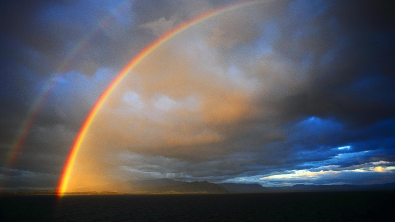 1080P, nature, rainbows, rainbow, nature and landscapes, stormy, clouds, double, bright