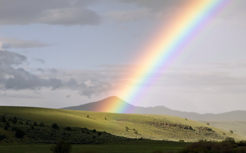 sun, 2K, grass, light - Natural Phenomenon, sunlight, beauty In Nature, green Color, dusk, environment, rainbow, mountain, landscape, meadow, USA, scenics - nature