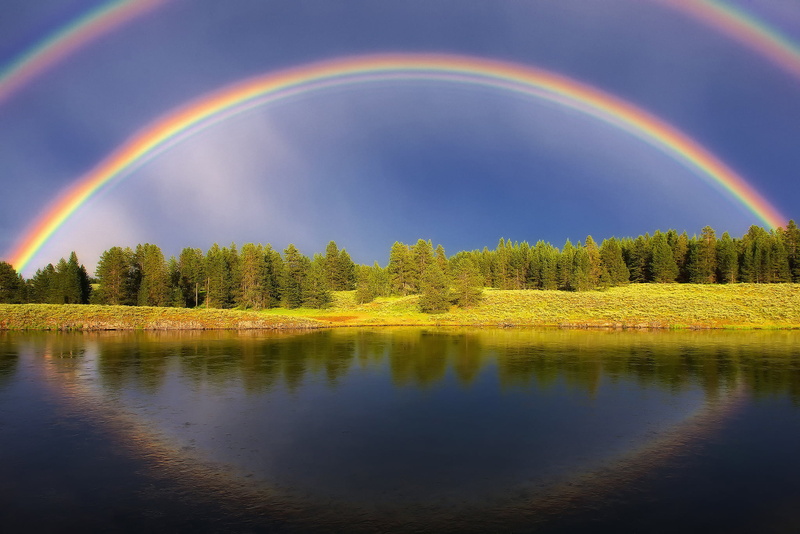 cloud - Sky, pond, rural Scene, sun, lake, double rainbow, blue, season, near, bright, idyllic, the sky, water, river, outdoors, backgrounds
